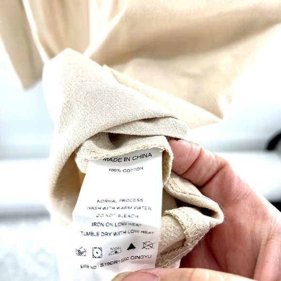 NWT Simplee Women's Medium Dress Tan Safari V Neck Short Sleeve Button Down Fron - Picture 4 of 5